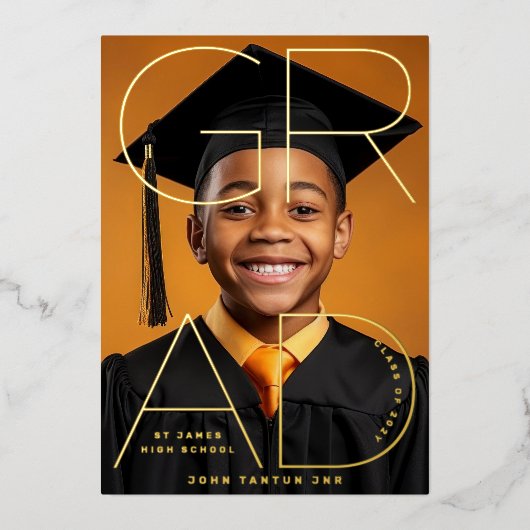 Modern High School AFSTUDEERDER Foto Gouden Aankon Folie Uitnodiging (Voorkant)