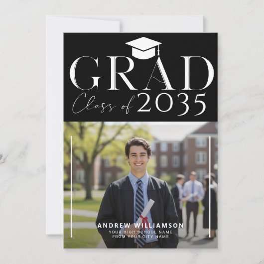 Modern high school graduate photo black graduation aankondiging (Voorkant)