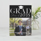 Modern high school graduate photo black graduation aankondiging (Staand voorkant)