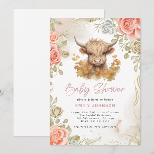 Modern Highland Koe Baby shower Kaart (Voorkant / Achterkant)