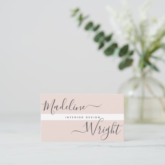 Modern Highlight | Blush roze kalligrafie in scrip Visitekaartje (Staand voorkant)