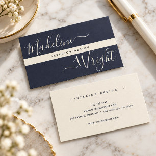 Modern Highlight Script Navy Ivory Luxury Visitekaartje