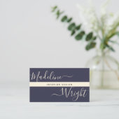 Modern Highlight | Script Navy Ivory Luxury Visitekaartje (Staand voorkant)