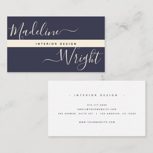 Modern Highlight | Script Navy Ivory Luxury Visitekaartje (Voorkant / Achterkant)
