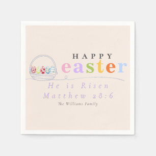 Modern Hij is verrezen Pastel Happy Easter Egg Bas Servet