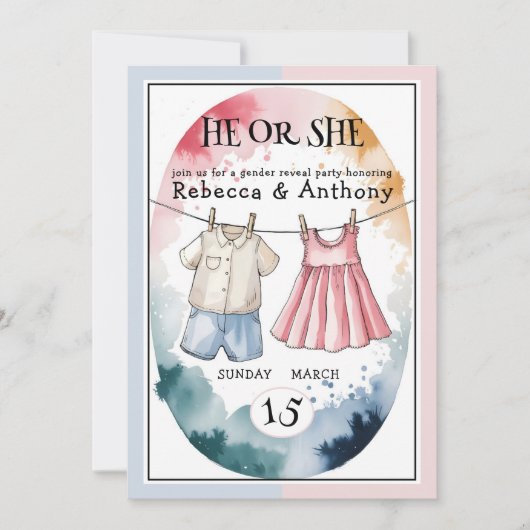 Modern Hij of Zij waterverf kleding onthullen gesl Kaart (Voorkant)