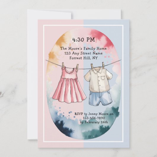 Modern Hij of Zij waterverf kleding onthullen gesl Kaart (Achterkant)