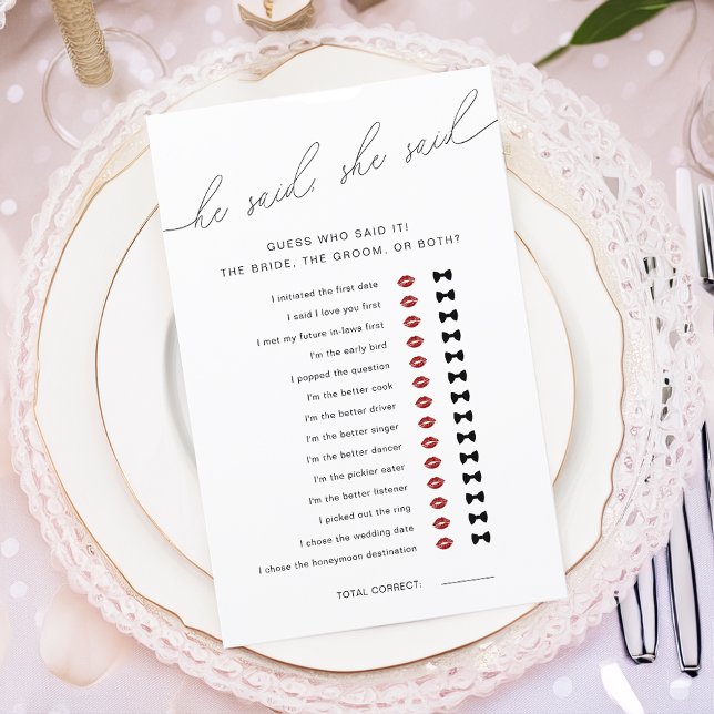 Modern Hij Zei Zij Zei Bruiloftsspel (Modern He Said She Said Bridal Shower Game)