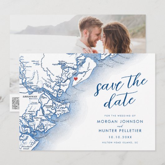 Modern Hilton Head South Carolina Kaart Bruiloft (Voorkant / Achterkant)