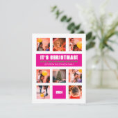 Modern Hip Roze & Wit 9 Foto Flat Holiday Kaart (Staand voorkant)