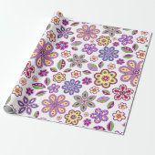 Modern Hippie Floral Pattern | Botanisch Cadeaupapier (Uitgerold)
