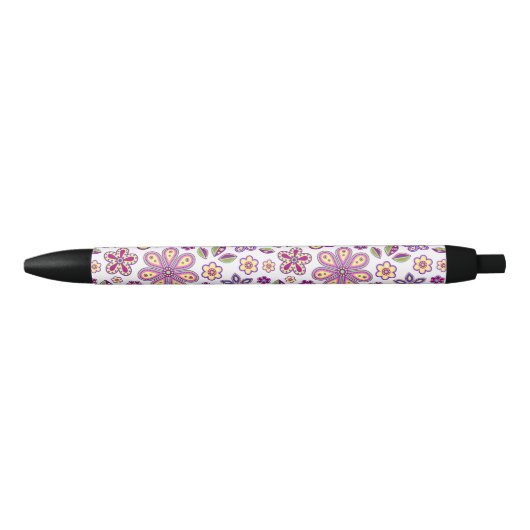 Modern Hippie Floral Pattern | Botanisch Zwarte Inkt Pen (Voorkant)