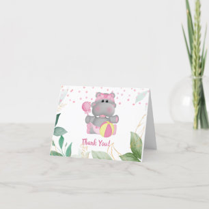 Modern Hippo roze groen laat Baby shower Bedankkaart