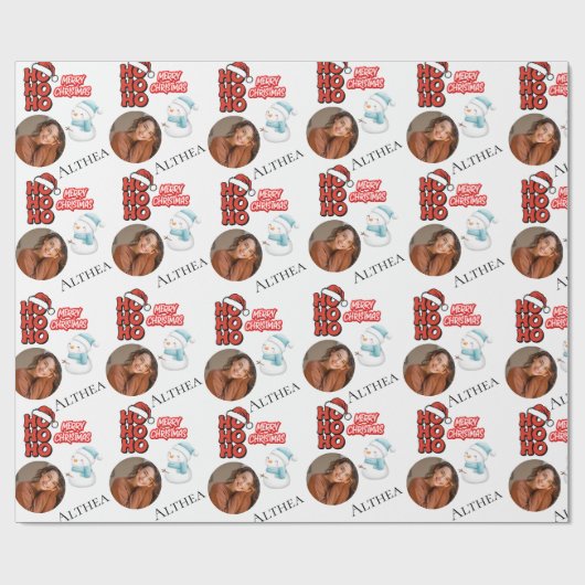 Modern Ho Ho Ho One foto Naam Vrolijk Kerstfeest Cadeaupapier (Vlak)