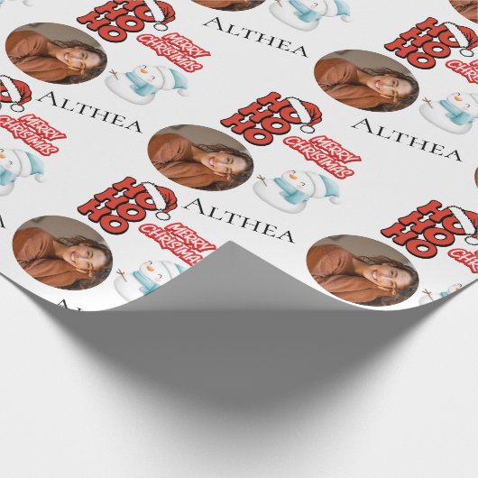 Modern Ho Ho Ho One foto Naam Vrolijk Kerstfeest Cadeaupapier (Hoek)