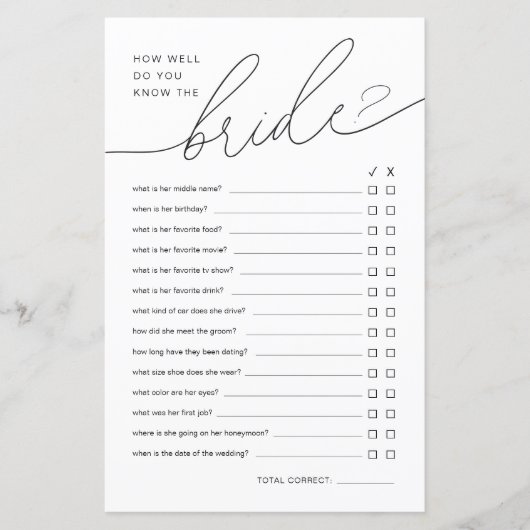 Modern Hoe goed ken je het bruidsdouche spel (Voorkant)