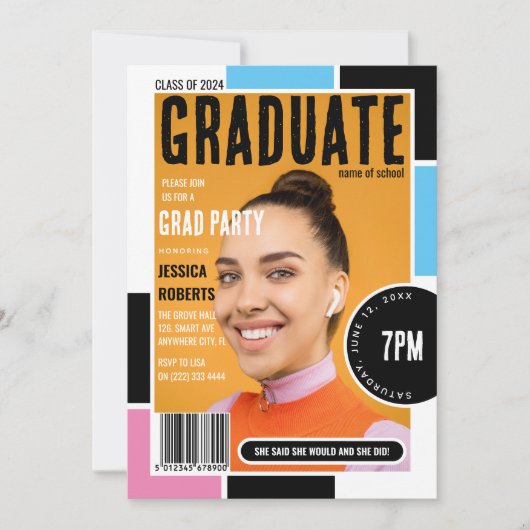 Modern Hoesje Fototijdschrift Afstudeerfeest Kaart (Voorkant)