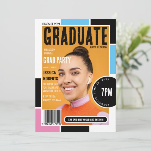 Modern Hoesje Fototijdschrift Afstudeerfeest Kaart (Staand voorkant)