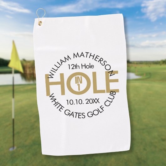 Modern Hole in One Zwart en Goud Golfhanddoek