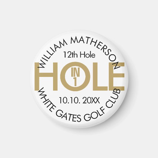 Modern Hole in One Zwart en Goud Magneet (Voorkant)