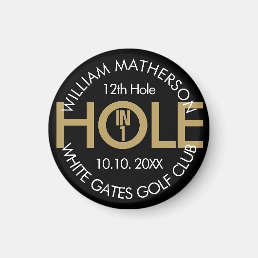 Modern Hole in One Zwart en Goud Magneet (Voorkant)