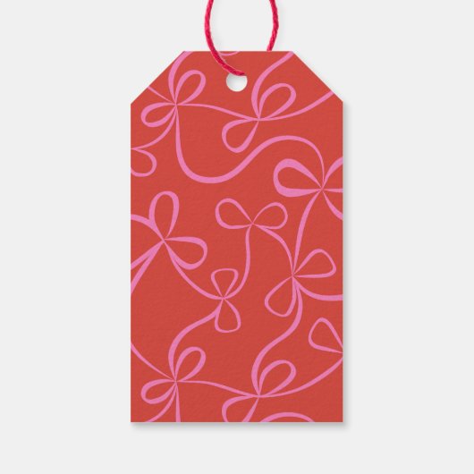 Modern Holiday Bold Red & Pink Ribbon Pattern Cadeaulabel (Achterkant)