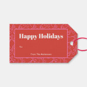 Modern Holiday Bold Red & Pink Ribbon Pattern Cadeaulabel (Voorkant (Horizontaal))