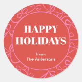 Modern Holiday Bold Red & Pink Ribbon Pattern Ronde Sticker (Voorkant)