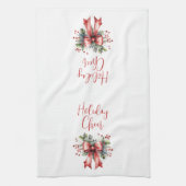 Modern Holiday Cheer Script Red Bow Theedoek (Verticaal)