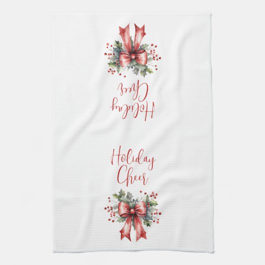Modern Holiday Cheer Script Red Bow Theedoek (Verticaal)