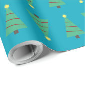 Modern Holiday Christmas Trees on Teal Background Cadeaupapier (Rol Hoek)
