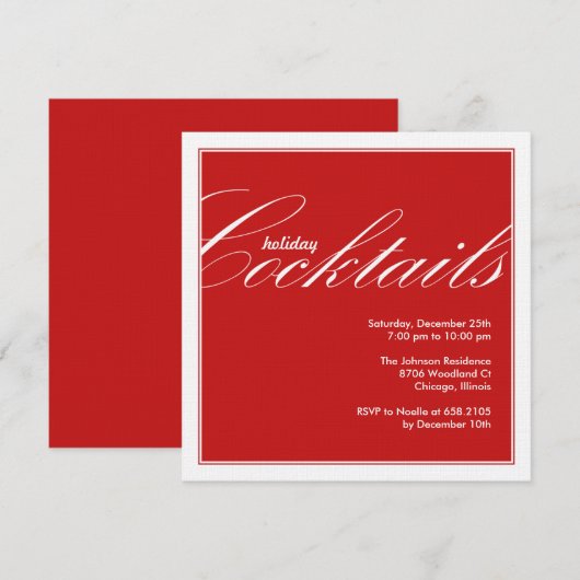 Modern Holiday Cocktail Party Invitation - Rood Kaart (Voorkant / Achterkant)