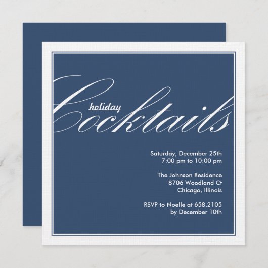 Modern Holiday Cocktail Party Uitnodiging - Blauw (Voorkant / Achterkant)