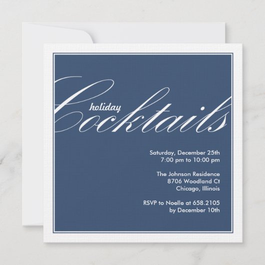 Modern Holiday Cocktail Party Uitnodiging - Blauw (Voorkant)