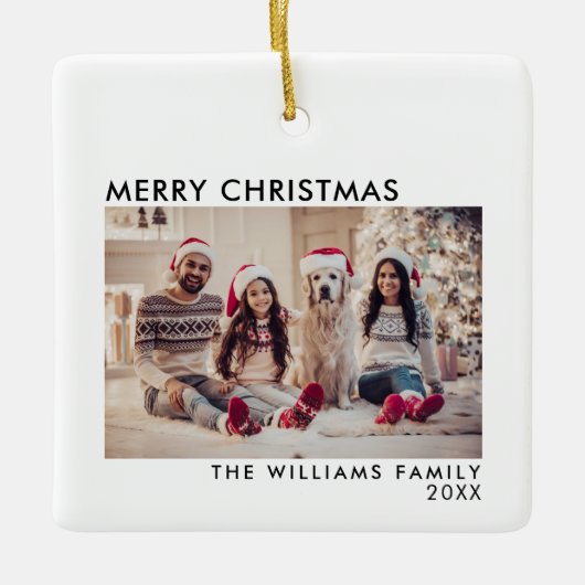 Modern Holiday Foto Merry Kerstry Keramisch Ornament (Voorkant)