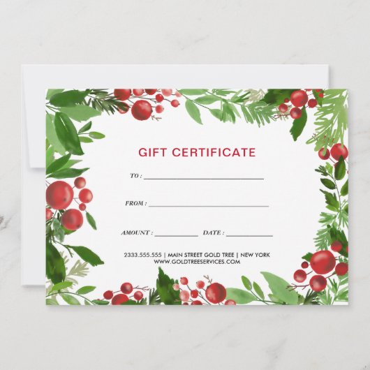 Modern Holiday Holly Red Berry | Cadeaubon (Achterkant)