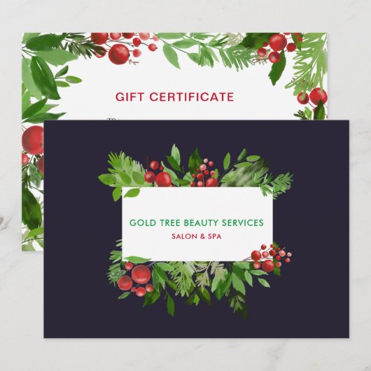 Modern Holiday Holly Red Berry | Cadeaubon (Voorkant / Achterkant)