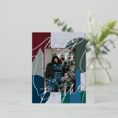 Modern Holiday Merry Bright Blues Foto Geo Folie Feestdagen Briefkaart (Staand Voorkant)