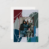 Modern Holiday Merry Bright Blues Foto Geo Folie Feestdagen Briefkaart (Voorkant / Achterkant)