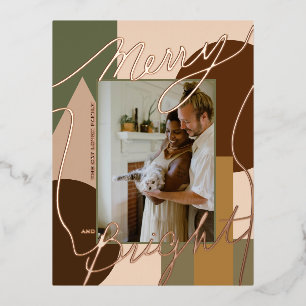 Modern Holiday Merry Bright Earth-tones Foto Geo Folie Feestdagen Briefkaart