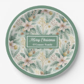 Modern Holiday Paper Plates White Poinsettia Style Papieren Bordje (Voorkant)
