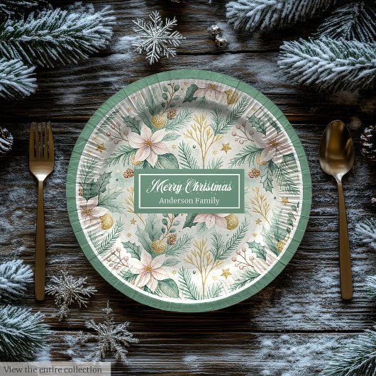 Modern Holiday Paper Plates White Poinsettia Style Papieren Bordje