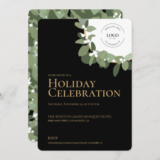 Modern Holiday Party Celebration Green Wreath gold Kaart (Voorkant / Achterkant)