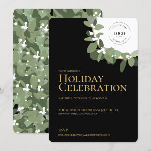 Modern Holiday Party Celebration Green Wreath gold Kaart