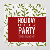 Modern Holiday Party Invitation Green Red Berries Kaart (Voorkant / Achterkant)