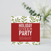 Modern Holiday Party Invitation Green Red Berries Kaart (Staand voorkant)