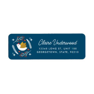 Modern Holiday Peace Dove Navy Blue Return Adres Etiket