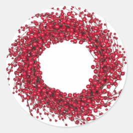 Modern Holiday Red Berry Wreath Ronde Sticker