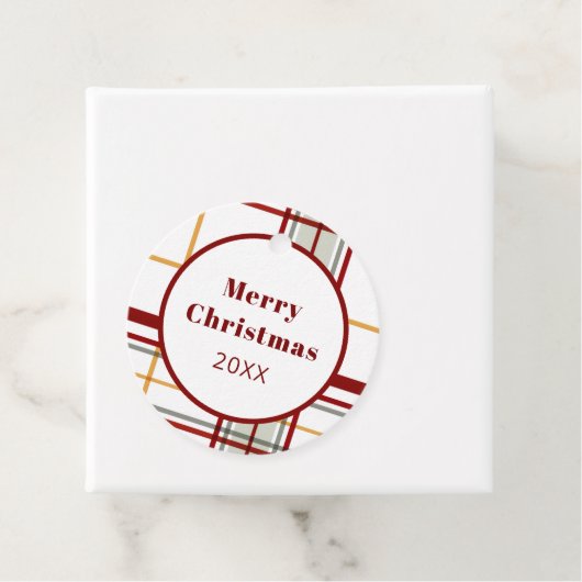 Modern Holiday Red Green Gold Plaid Bedankjes Labels (In situ)