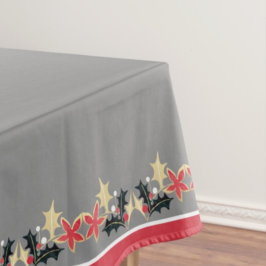 Modern Holiday Rood Goud & Zilver Ornamenten Grijs Tafelkleed (Voorbeeld)